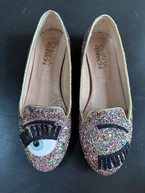 Chiara Ferragni Multi Colour Flirting Italian Leather Loafers